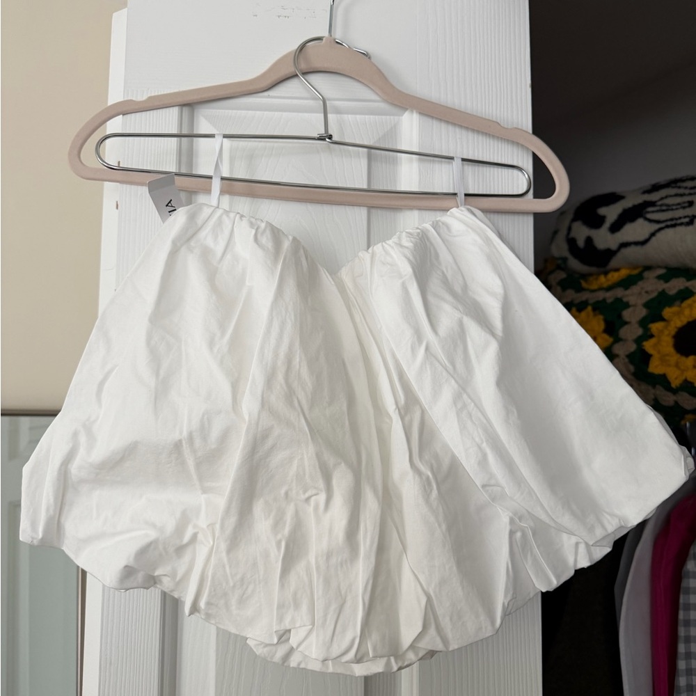 White Strapless Bubble Hem Skirt